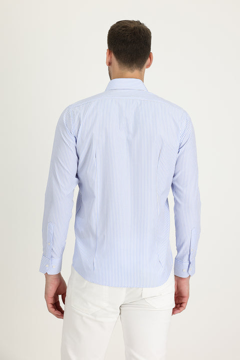 Light Blue Long Sleeve Slim Fit Classic Striped Shirt