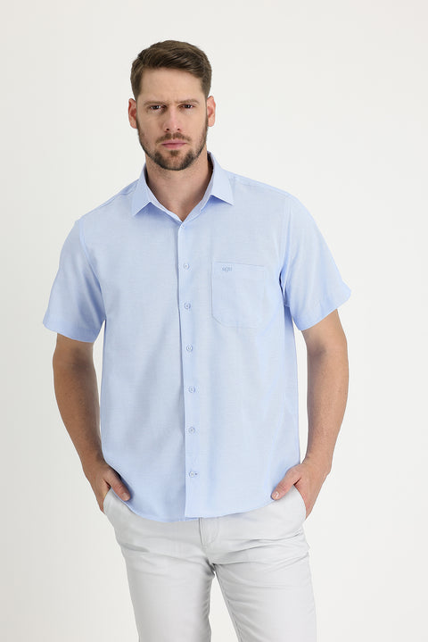 Light Blue Short Sleeve Regular Fit Patterned Shirt