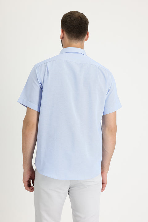 Light Blue Short Sleeve Regular Fit Patterned Shirt