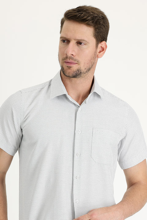 Medium Grey Short Sleeve Regular Fit Patterned Shirt