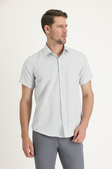 Medium Grey Short Sleeve Regular Fit Patterned Shirt