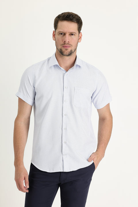 Light Blue Short Sleeve Regular Fit Patterned Shirt
