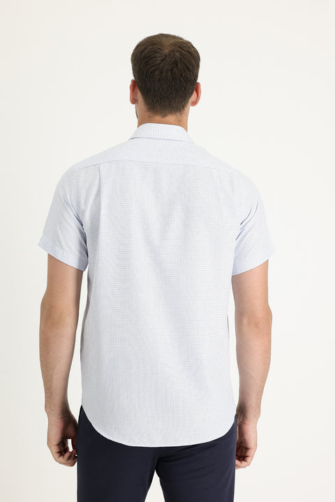 Light Blue Short Sleeve Regular Fit Patterned Shirt