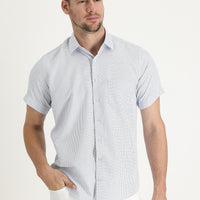 Aqua Blue Short Sleeve Regular Fit Patterned Shirt