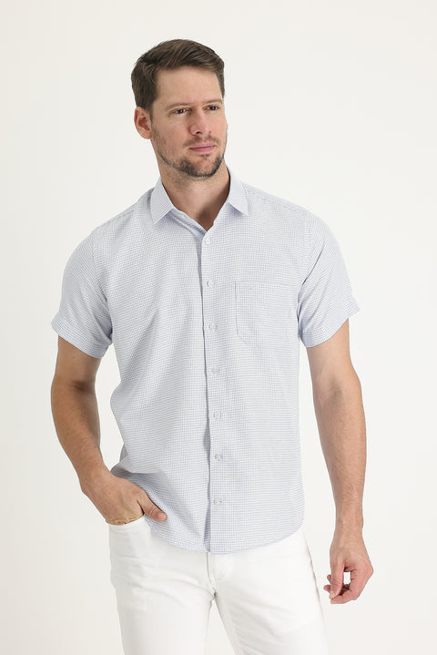 Aqua Blue Short Sleeve Regular Fit Patterned Shirt
