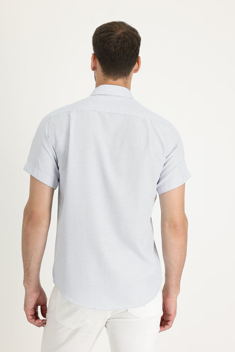 Aqua Blue Short Sleeve Regular Fit Patterned Shirt