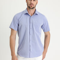 Light Blue Short Sleeve Regular Fit Patterned Cotton Shirt