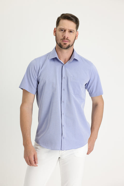 Light Blue Short Sleeve Regular Fit Patterned Cotton Shirt