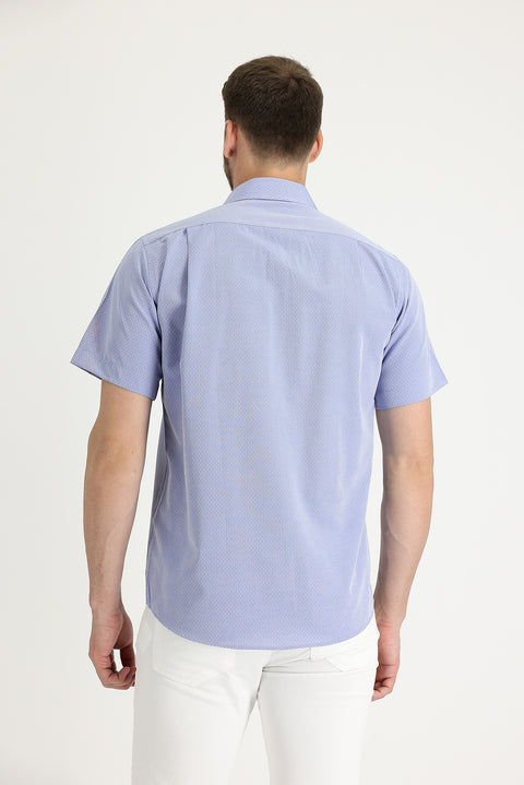 Light Blue Short Sleeve Regular Fit Patterned Cotton Shirt