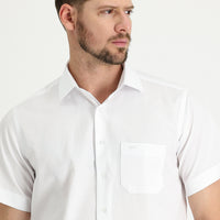 White Short-Sleeve Regular Fit Patterned Shirt