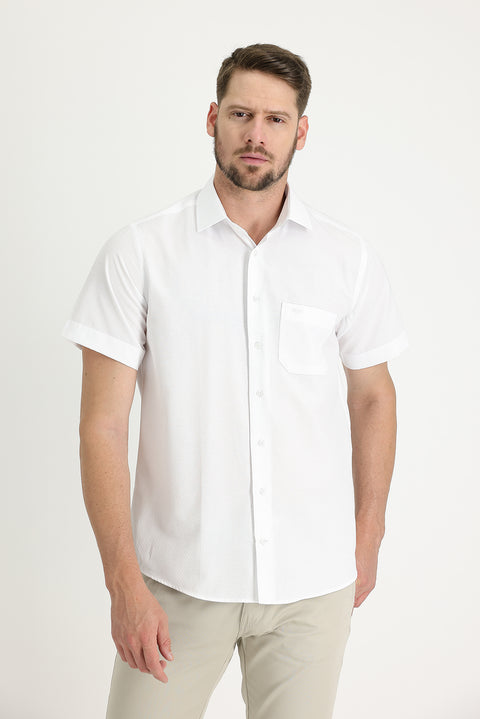 White Short-Sleeve Regular Fit Patterned Shirt
