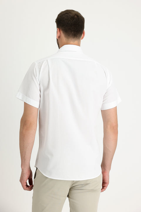 White Short-Sleeve Regular Fit Patterned Shirt