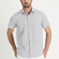 Medium Grey Short Sleeve Regular Fit Plaid Shirt