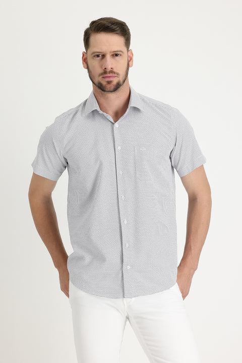 Medium Grey Short Sleeve Regular Fit Plaid Shirt