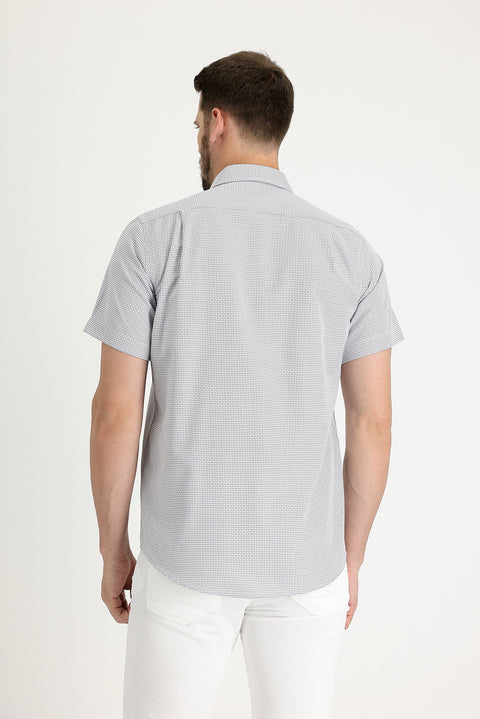 Medium Grey Short Sleeve Regular Fit Plaid Shirt