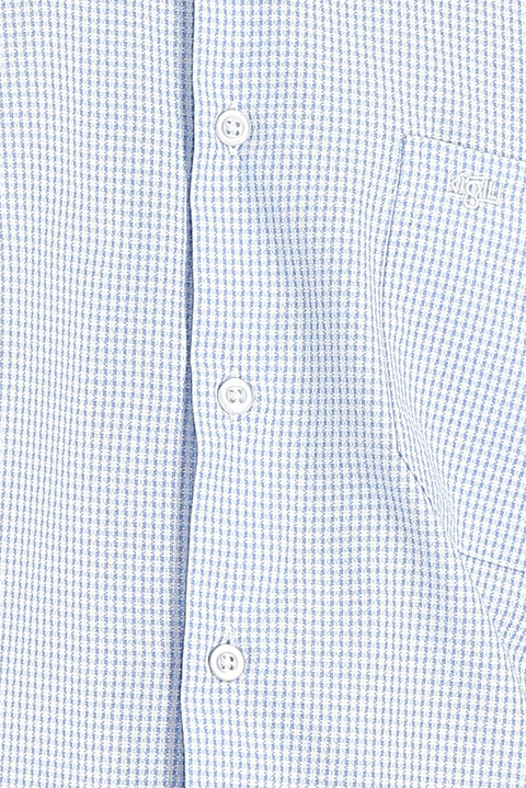Light Blue Short Sleeve Regular Fit Plaid Cotton Easy-Iron Shirt