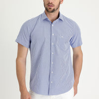 Saks Mavi Kısa Kol Regular Fit Ekose Gömlek