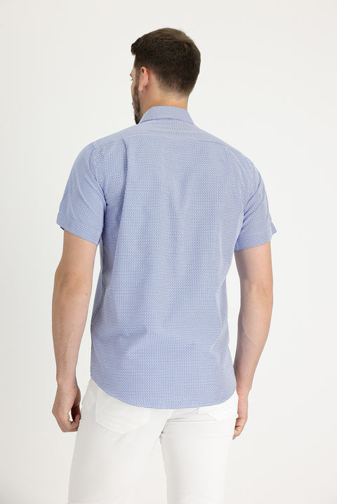 Saks Mavi Kısa Kol Regular Fit Ekose Gömlek