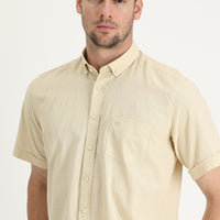 Light Beige Short Sleeve Regular Fit Cotton Shirt