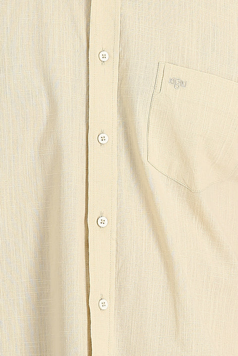 Light Beige Short Sleeve Regular Fit Cotton Shirt