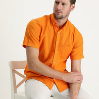 Medium Orange Short Sleeve Regular Fit Cotton Shirt