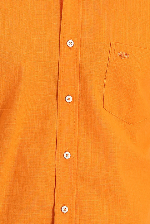 Medium Orange Short Sleeve Regular Fit Cotton Shirt