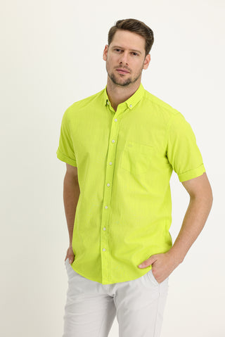  Fıstık Yeşili Kısa Kol Regular Fit Pamuk Gömlek