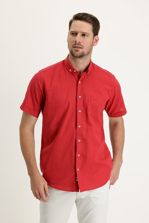 Flag Red Short Sleeve Regular Fit Cotton Shirt