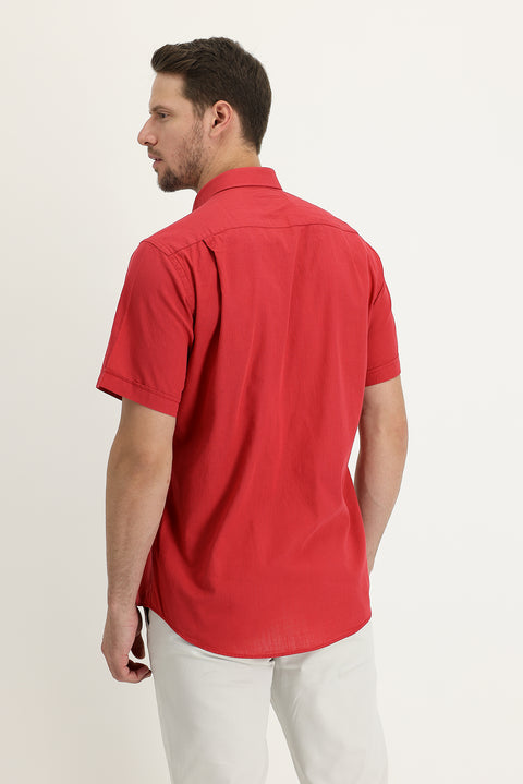 Flag Red Short Sleeve Regular Fit Cotton Shirt