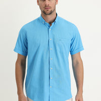 Light Turquoise Short Sleeve Regular Fit Cotton Shirt