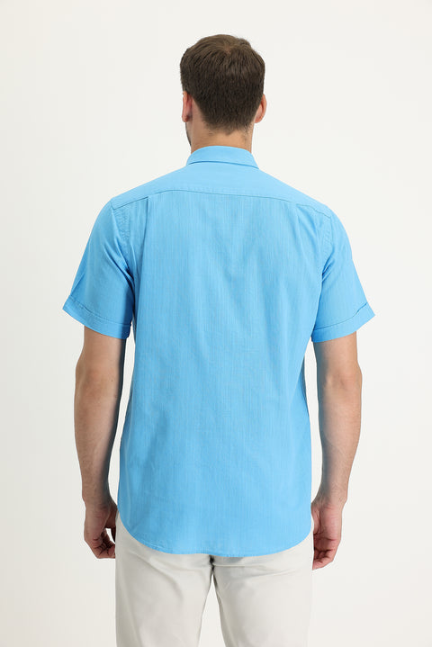 Light Turquoise Short Sleeve Regular Fit Cotton Shirt