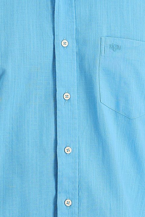 Light Turquoise Short Sleeve Regular Fit Cotton Shirt