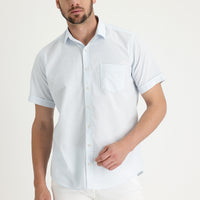 Light Blue Short Sleeve Regular Fit Patterned Shirt