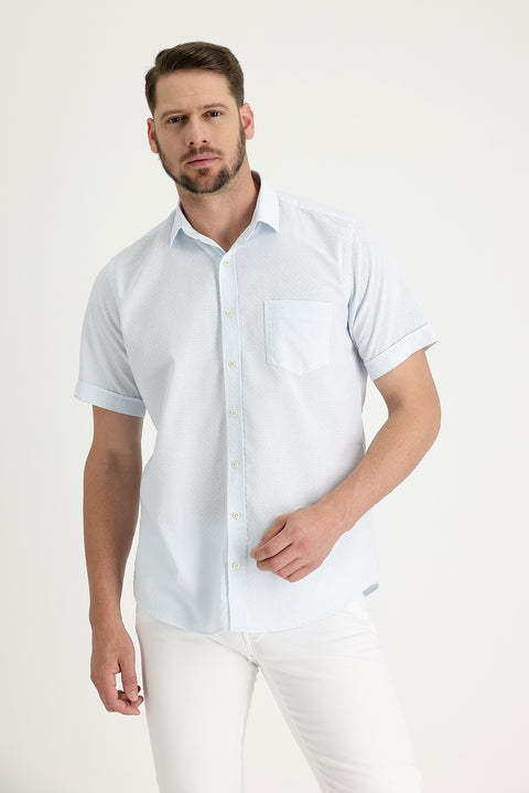 Light Blue Short Sleeve Regular Fit Patterned Shirt