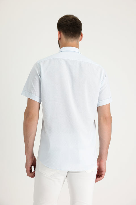 Light Blue Short Sleeve Regular Fit Patterned Shirt