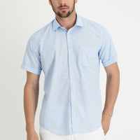 Aqua Blue Short Sleeve Regular Fit Patterned Shirt