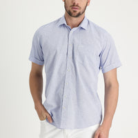 Navy Blue Short Sleeve Regular Fit Patterned Cotton Shirt