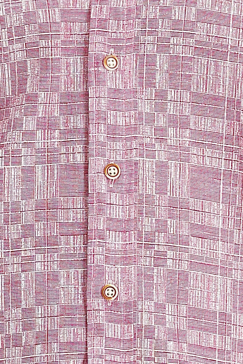 Şeker Pembe Uzun Kol Slim Fit Dar Kesim Baskılı Pamuk Gömlek