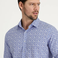Sky Blue Long Sleeve Slim Fit Printed Cotton Shirt