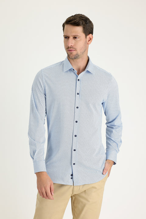 Light Blue Long Sleeve Slim Fit Patterned Cotton Shirt