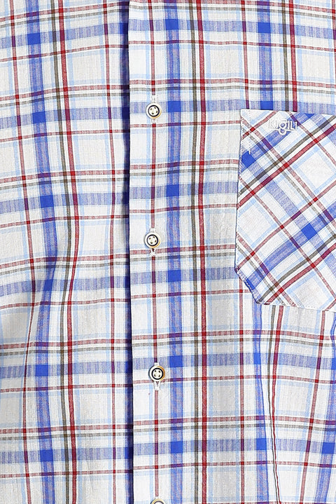 Flag Red Short Sleeve Plaid Cotton Button-Down Collar Shirt