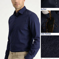 Dark Navy Long Sleeve Slim Fit Classic Nano Care Water Repellent Stain Resistant 4 Seasons Cotton Shirt