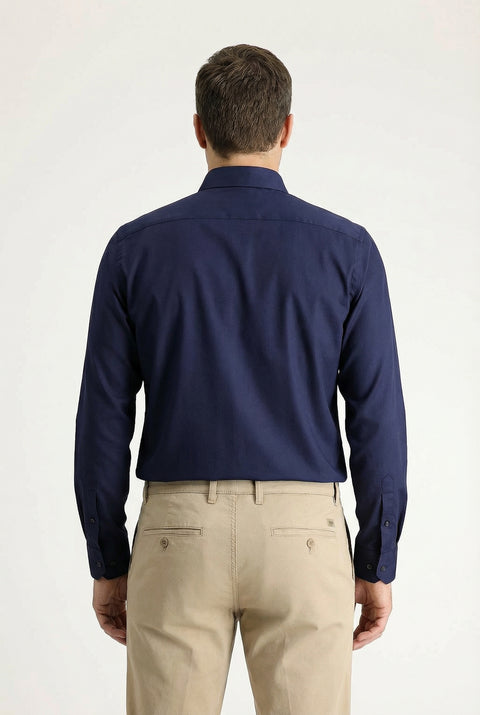 Dark Navy Long Sleeve Slim Fit Classic Nano Care Water Repellent Stain Resistant 4 Seasons Cotton Shirt
