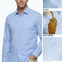 Light Blue Long Sleeve Slim Fit Classic Nano Care Water Repellent Stain Resistant 4 Seasons Cotton Shirt