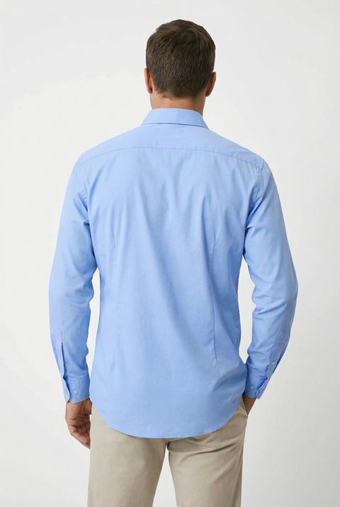 Light Blue Long Sleeve Slim Fit Classic Nano Care Water Repellent Stain Resistant 4 Seasons Cotton Shirt