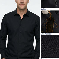 Black Long Sleeve Slim Fit Classic Nano Care Water Repellent Stain Resistant 4 Seasons Cotton Shirt