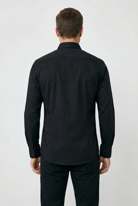 Black Long Sleeve Slim Fit Classic Nano Care Water Repellent Stain Resistant 4 Seasons Cotton Shirt