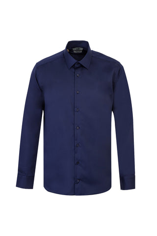  Koyu Lacivert Uzun Kol Slim Fit Dar Kesim Klasik Nano Care Su İtici Leke Tutmaz 4 Mevsim Pamuk Gömlek