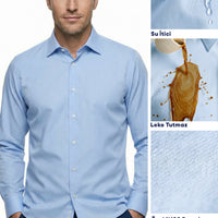 Light Blue Long Sleeve Slim Fit Classic Nano Care Water Repellent Stain Resistant 4 Seasons Cotton Shirt
