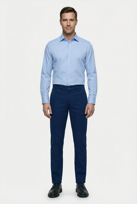 Light Blue Long Sleeve Slim Fit Classic Nano Care Water Repellent Stain Resistant 4 Seasons Cotton Shirt